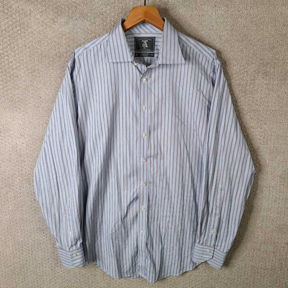 Maker & Company Shirt Mens XL Blue Red Striped Button Down Cotton Long Sleeve